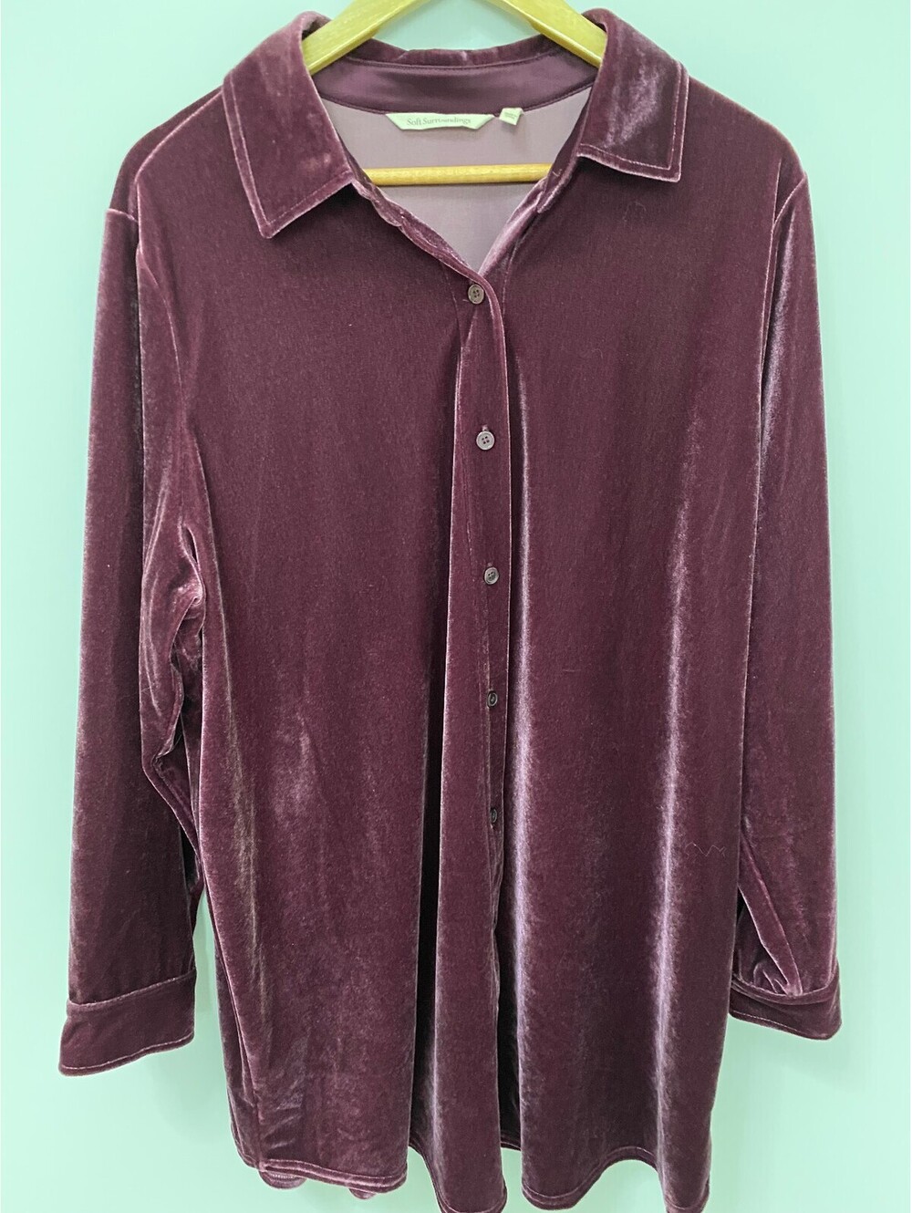 Soft Surroundings Velvet Button-Up Shirt Jacket 1X Burgundy